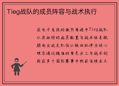 Tieg战队的成员阵容与战术执行