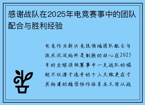 感谢战队在2025年电竞赛事中的团队配合与胜利经验
